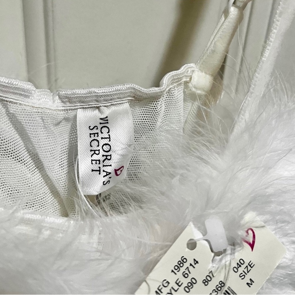 NWT Victoria's Secret Vintage Sexy White Mesh Bodysuit with Faux Feather Trim - Picture 6 of 15